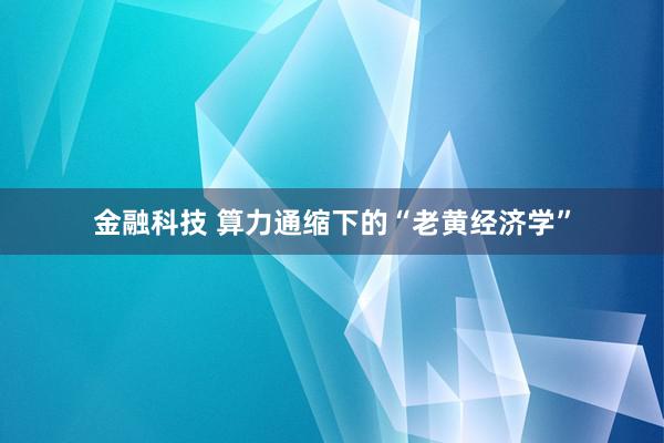 金融科技 算力通缩下的“老黄经济学”