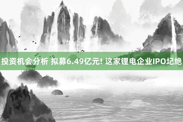 投资机会分析 拟募6.49亿元! 这家锂电企业IPO圮绝