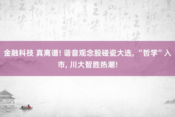 金融科技 真离谱! 谐音观念股碰瓷大选, “哲学”入市, 川大智胜热潮!