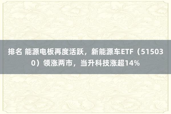 排名 能源电板再度活跃，新能源车ETF（515030）领涨两市，当升科技涨超14%