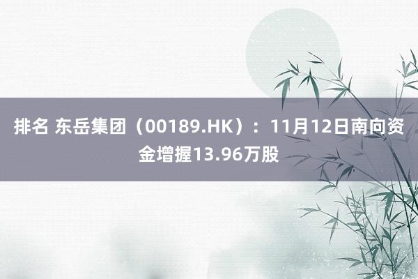 排名 东岳集团（00189.HK）：11月12日南向资金增握13.96万股