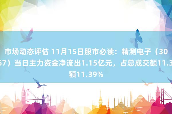 市场动态评估 11月15日股市必读：精测电子（300567）当日主力资金净流出1.15亿元，占总成交额11.39%