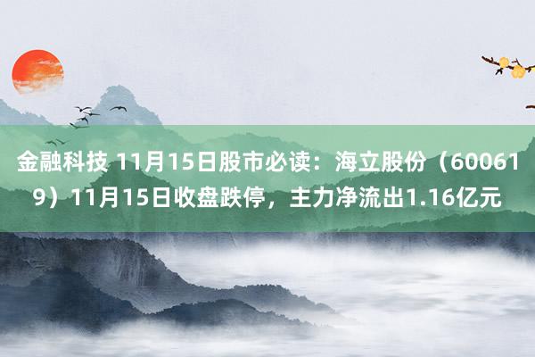 金融科技 11月15日股市必读：海立股份（600619）11月15日收盘跌停，主力净流出1.16亿元