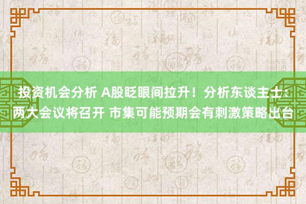 投资机会分析 A股眨眼间拉升！分析东谈主士：两大会议将召开 市集可能预期会有刺激策略出台