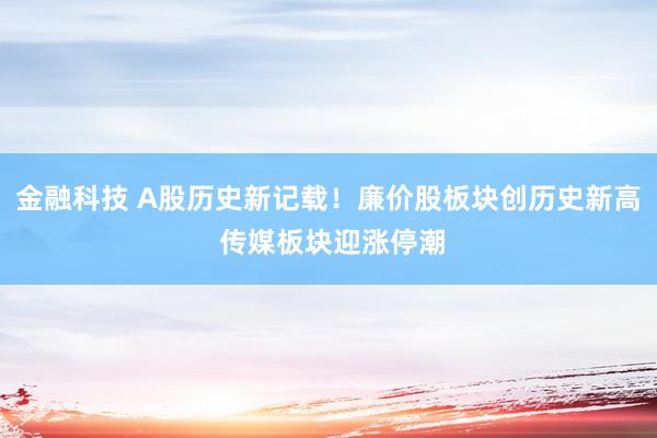 金融科技 A股历史新记载！廉价股板块创历史新高 传媒板块迎涨停潮