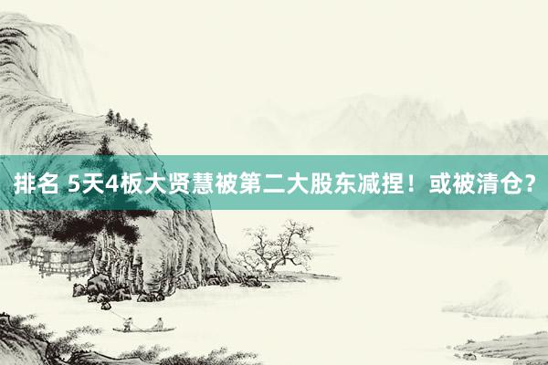 排名 5天4板大贤慧被第二大股东减捏！或被清仓？