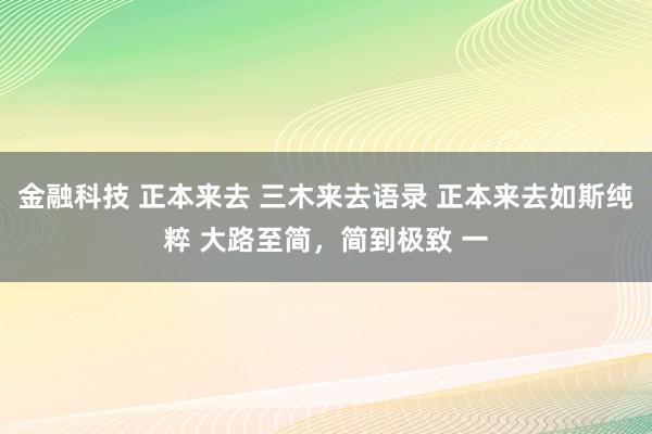 金融科技 正本来去 三木来去语录 正本来去如斯纯粹 大路至简，简到极致 一