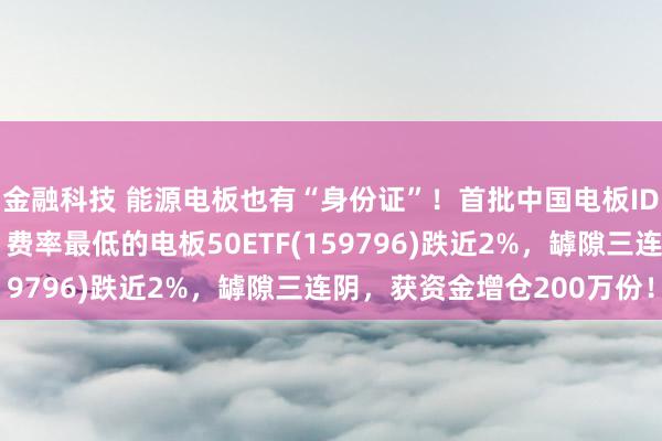 金融科技 能源电板也有“身份证”！首批中国电板ID发布，同类范围最大、费率最低的电板50ETF(159796)跌近2%，罅隙三连阴，获资金增仓200万份！