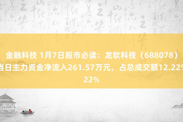 金融科技 1月7日股市必读：龙软科技（688078）当日主力资金净流入261.57万元，占总成交额12.22%