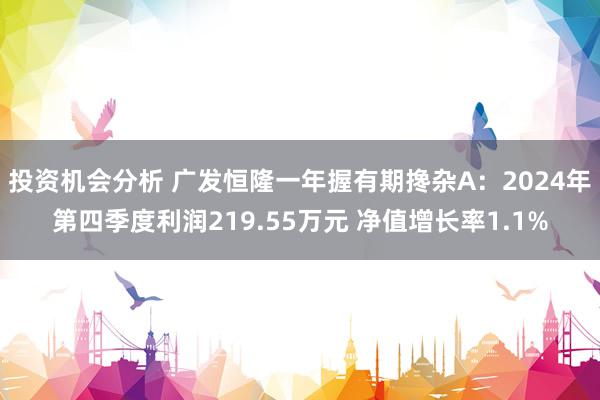 投资机会分析 广发恒隆一年握有期搀杂A：2024年第四季度利润219.55万元 净值增长率1.1%