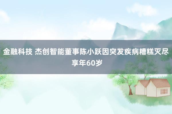 金融科技 杰创智能董事陈小跃因突发疾病糟糕灭尽 享年60岁