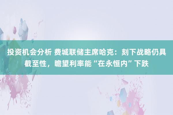 投资机会分析 费城联储主席哈克：刻下战略仍具截至性，瞻望利率能“在永恒内”下跌