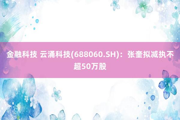 金融科技 云涌科技(688060.SH)：张奎拟减执不超50万股