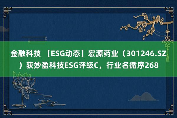 金融科技 【ESG动态】宏源药业（301246.SZ）获妙盈科技ESG评级C，行业名循序268